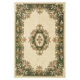 Royal Traditional Floral Aubusson Medallion Border French-Style Hand-Carved Hi-Low Textured Soft Durable Wool Cream/Green Rug