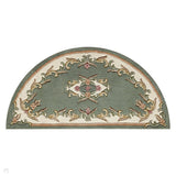 Royal Traditional Floral Aubusson Medallion Border French-Style Hand-Carved Hi-Low Textured Soft Durable Wool Green Half Moon Rug