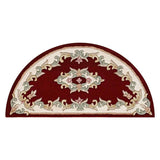 Royal Traditional Floral Aubusson Medallion Border French-Style Hand-Carved Hi-Low Textured Soft Durable Wool Red Half Moon Rug