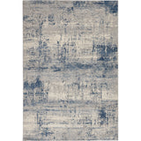 Rustic Textures RUS10 Modern Abstract Distressed Shimmer Carved Hi-Low Textured Durable Polyblend Short-Pile Ivory/Grey/Denim Blue Rug