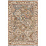 Sahar SHR01 Traditional Persian Vintage Distressed Ornate Border Soft-Touch Polyester Low Profile Short Pile Blue Rug