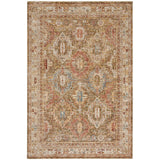Sahar SHR01 Traditional Persian Vintage Distressed Ornate Border Soft-Touch Polyester Low Profile Short Pile Green Rug