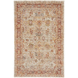 Sahar SHR02 Traditional Persian Vintage Distressed Floral Ornate Medallion Border Soft-Touch Polyester Low Profile Short Pile Ivory Rug