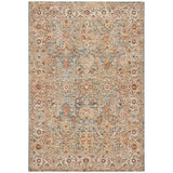 Sahar SHR03 Traditional Persian Vintage Distressed Floral Ornate Border Soft-Touch Polyester Low Profile Short Pile Blue Rug