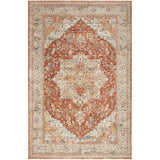 Sahar SHR06 Traditional Persian Vintage Distressed Floral Ornate Medallion Border Soft-Touch Polyester Low Profile Short Pile Ivory/Multicolour Rug