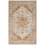 Sahar SHR06 Traditional Persian Vintage Distressed Floral Ornate Medallion Border Soft-Touch Polyester Low Profile Short Pile Ivory/Rust Rug