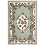 Shensi Traditional Floral Aubusson Medallion Border French-Style Hand-Carved Hi-Low Textured Soft Durable Wool Green Rug