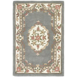 Shensi Traditional Floral Aubusson Medallion Border French-Style Hand-Carved Hi-Low Textured Soft Durable Wool Grey Rug