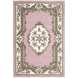 Shensi Traditional Floral Aubusson Medallion Border French-Style Hand-Carved Hi-Low Textured Soft Durable Wool Pink Rug