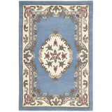 Shensi Traditional Floral Aubusson Medallion Border French-Style Hand-Carved Hi-Low Textured Soft Durable Wool  Powder Blue Rug
