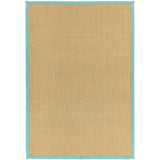 Sisal Modern Plain Cotton Border Natural-Fibre Ribbed Textured Flatweave Natural/Aqua Blue Rug