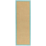 Sisal Modern Plain Cotton Border Natural-Fibre Ribbed Textured Flatweave Natural/Aqua Blue Runner