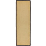 Sisal Modern Plain Cotton Border Natural-Fibre Ribbed Textured Flatweave Natural/Chocolate Runner