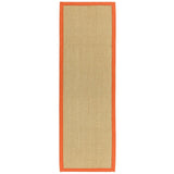 Sisal Modern Plain Cotton Border Natural-Fibre Ribbed Textured Flatweave Natural/Orange Runner