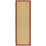 Sisal Modern Plain Cotton Border Natural-Fibre Ribbed Textured Flatweave Natural/Red Runner