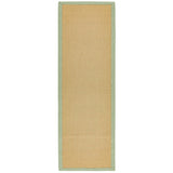 Sisal Modern Plain Cotton Border Natural-Fibre Ribbed Textured Flatweave Natural/Sage Green Runner