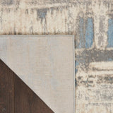 Solace SLA07 Modern Abstract Distressed Textured Hi-Lo Durable Easy-Care Polyblend Low-Profile Short Pile Ivory/Grey/Blue Runner