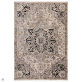 Sovereign Traditional Persian Vintage Distressed Shimmer Medallion Border Soft-Touch Ribbed Textured Polyester Low Profile Short Pile Fringe Antique Grey/Beige/Charcoal/Multi Rug