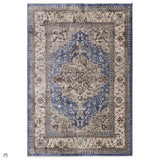 Sovereign Traditional Persian Vintage Distressed Shimmer Medallion Border Soft-Touch Ribbed Textured Polyester Low Profile Short Pile Fringe Blue/Beige/Grey/Charcoal/Multi Rug