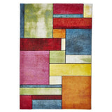 Sunrise 21821 Modern Geometric Interlocking Blocks Carved Textured Soft Durable Easy-Care Polypropylene Short-Pile Multicolour Rug