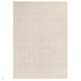 Thatch Modern Plain Geometric Grid Hand-Woven Textured Hi-Lo Ribbed Loop Pile Low-Profile Wool-Blend Ecru Ivory Rug