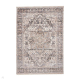 Vintage 35018 Traditional Persian Heriz Distressed Medallion Border Soft Carved Textured Polypropylene Cream/Beige/Green/Terracotta Rug