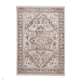 Vintage 35018 Traditional Persian Heriz Distressed Medallion Border Soft Carved Textured Polypropylene Cream/Beige/Grey Rug