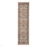 Vintage 35018 Traditional Persian Heriz Distressed Medallion Border Soft Carved Textured Polypropylene Cream/Grey/Beige Runner