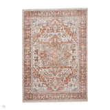 Vintage 35018 Traditional Persian Heriz Distressed Medallion Border Soft Carved Textured Polypropylene Terracotta/Beige/Grey/Cream Rug