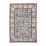 Vintage 35027 Traditional Persian Koum Distressed Floral Vine Border Soft Carved Textured Polypropylene Blue/Brown/Cream Rug