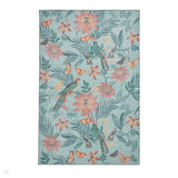 Washable Catherine Lansfield Amaya Tropical Birds Lightweight Printed Polyester Flatweave Aqua Green/Coral Pink/Peach Rug