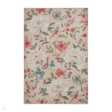 Washable Catherine Lansfield Pipa Floral Lightweight Printed Polyester Flatweave Natural Beige/Coral Red/Teal Blue/Ivory Rug