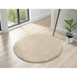 Washable Comfy Plain CMF00 Light Beige Round Rug