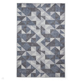 Washable Coral H1057 Modern Geometric Lightweight Printed Polyester Flatweave Blue/Grey Rug