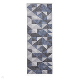 Washable Coral H1057 Modern Geometric Lightweight Printed Polyester Flatweave Blue/Grey Runner