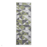 Washable Coral H1057 Modern Geometric Lightweight Printed Polyester Flatweave Green/Grey Runner