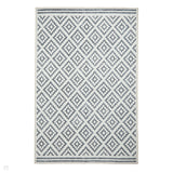 Washable Coral H1058 Modern Distressed Geometric Diamond Textured Recycled Lightweight Printed Polyester Flatweave Grey Rug