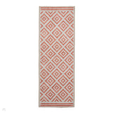 Washable Coral H1058 Modern Distressed Geometric Diamond Textured Recycled Lightweight Printed Polyester Flatweave Orange Runner