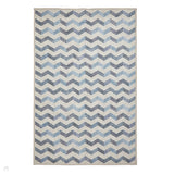 Washable Coral H1059 Modern Geometric Lightweight Printed Polyester Flatweave Blue Rug