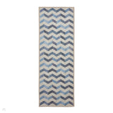 Washable Coral H1059 Modern Geometric Lightweight Printed Polyester Flatweave Blue Runner