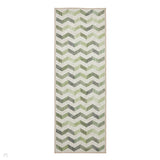 Washable Coral H1059 Modern Geometric Lightweight Printed Polyester Flatweave Green Runner