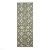 Washable Coral H1062 Modern Geometric Lightweight Printed Polyester Flatweave Green Runner