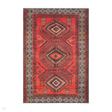 Washable Kashmar 2016 Traditional Persian Tribal Diamond Medallion Border Soft Digitally Printed Lightweight Textured Polyester Flatweave Burnt Terracotta Red/Deep Crimson Red/Charcoal/Ivory//Grey/Brown Rug