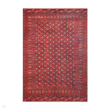 Washable Kashmar 2018 Traditional Bokhara Gul Motif Border Soft Digitally Printed Lightweight Textured Polyester Flatweave Deep Crimson Red/Rust Red/Navy/Ivory/Charcoal Grey Rug