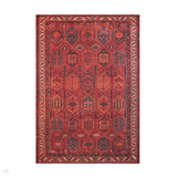 Washable Kashmar 2022 Traditional Tribal Afghan Bokhara Grid Border Soft Digitally Printed Lightweight Textured Polyester Flatweave Deep Crimson Red/Navy/Terra/Charcoal/Ivory/Beige Rug