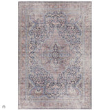 Washable Kaya Rana KY11 Traditional Persian Vintage Distressed Floral Durable Chenille Polyester Flatweave Red/Blue/Multicolourcolour Rug
