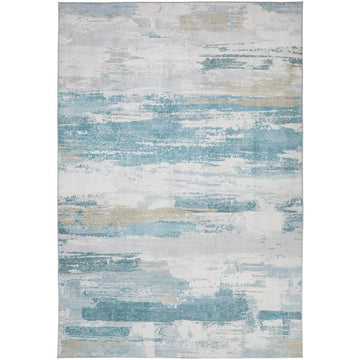 Washable Liberty LIB101 Modern Abstract Distressed Easy-Care Soft Smooth Velvet Touch Polyester Short Pile Flatweave Ivory/Sky Blue/Aqua/Grey/Beige Rug-Concept Looms-Rug Love - The Most Loved Rug Store
