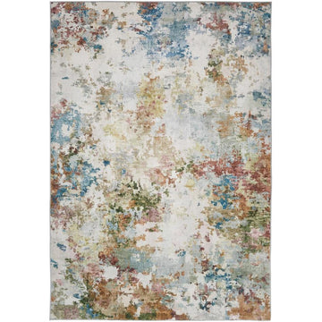 Washable Liberty LIB103 Modern Abstract Distressed Easy-Care Soft Smooth Velvet Touch Polyester Short Pile Flatweave Palette/Ivory/Sky/Teal/Olive/Golden Sand/Rust/Mauve Rug-Concept Looms-Rug Love - The Most Loved Rug Store