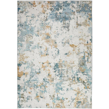 Washable Liberty LIB104 Modern Abstract Distressed Easy-Care Soft Smooth Velvet Touch Polyester Short Pile Flatweave Ivory/Aqua/Teal Blue/Ochre/Grey/Olive Rug-Concept Looms-Rug Love - The Most Loved Rug Store