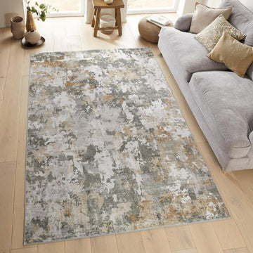 Washable Liberty LIB106 Modern Abstract Distressed Easy-Care Soft Smooth Velvet Touch Polyester Short Pile Flatweave Quarry/Ivory/Steel Grey/Charcoal/Beige/Ochre Rug-Concept Looms-Rug Love - The Most Loved Rug Store